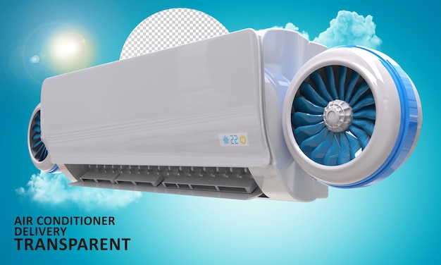 Condizionatore d'aria consegna rapida, rendering 3d, concetto di consegna rapida, logistica