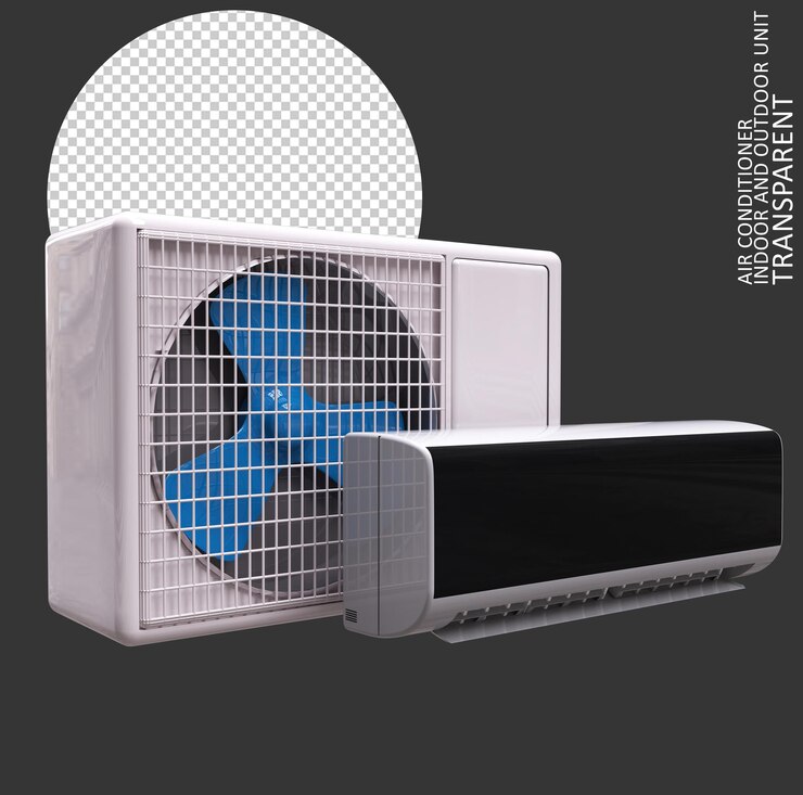 air conditioner indoor and outdoor unit , 3d render ,