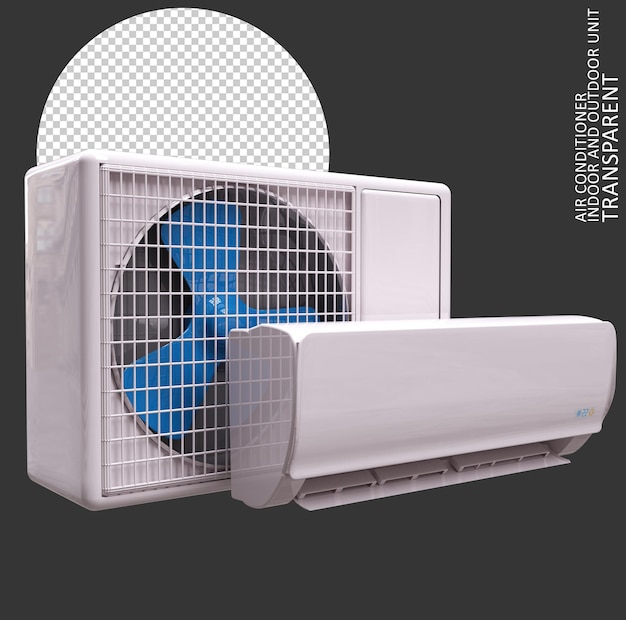 PSD air conditioner indoor and outdoor unit , 3d render ,