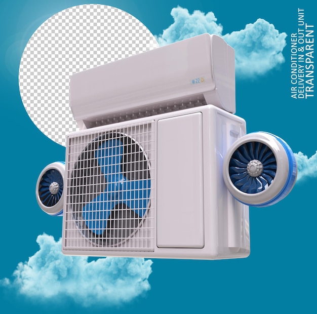 PSD air conditioner indoor and outdoor unit fast delivery , 3d render , fast delivery concept , logistic