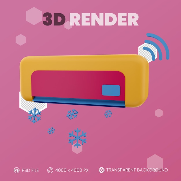 Air conditioner, snow and wifi 3d render isolated background