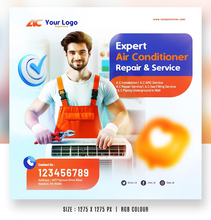 PSD air conditioner system repair and service advertising promo banner flyer poster templates