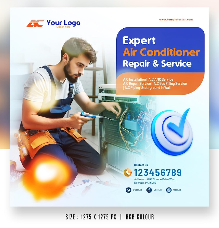 PSD air conditioner system repair and service advertising promo banner flyer poster templates