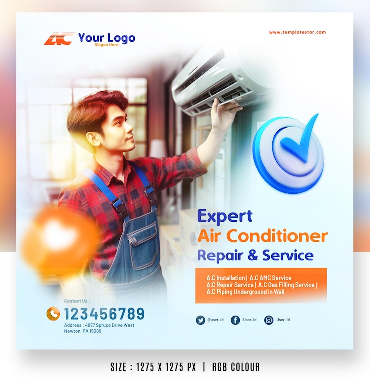 PSD air conditioner system repair and service advertising promo banner flyer poster templates