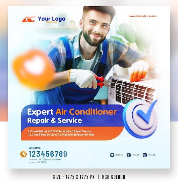 Air conditioner system repair service promo banner flyer advertising poster templates