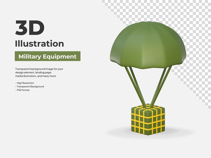 Premium PSD | Air drop parachute 3d icon military equipment illustration