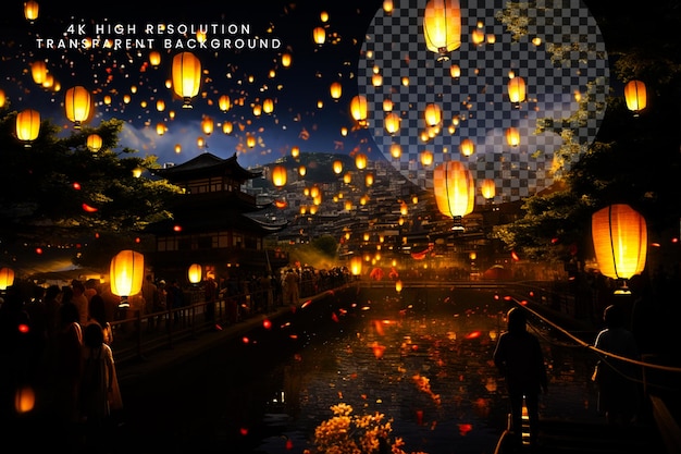 PSD air lamp or river lamp light of obon festival on transparent background