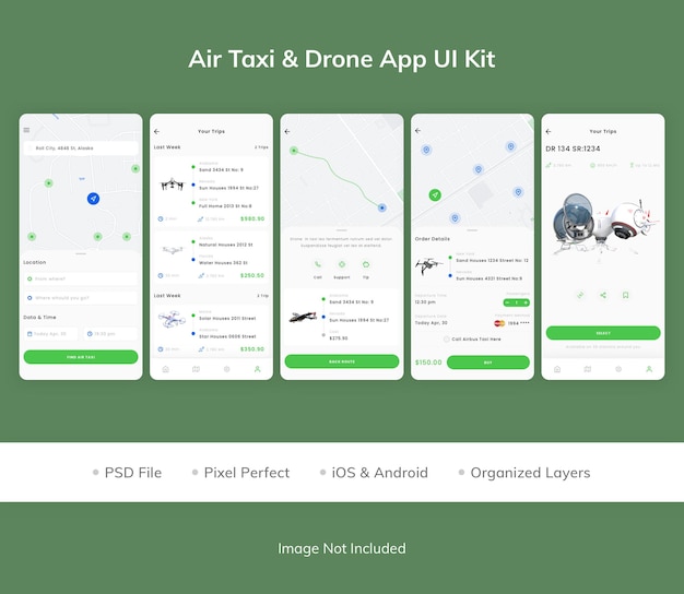 PSD kit interfaccia utente dell'app air taxi drone