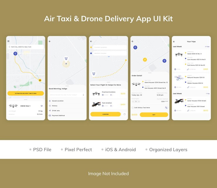 PSD air taxi amp drone delivery app ui kit