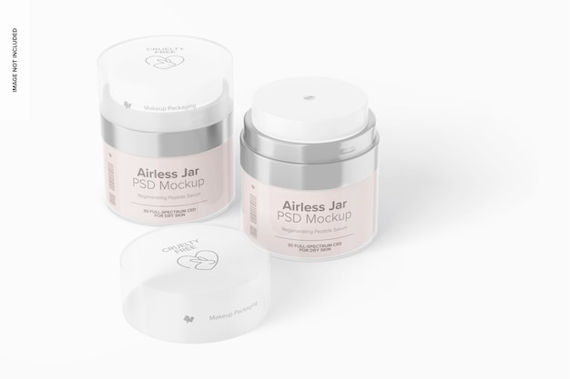 PSD airless jars mockup, closed and opened