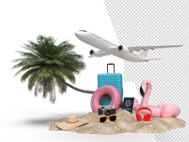 飛行機と旅行者のアクセサリーに欠かせない休暇アイテム冒険と旅行の休暇旅行