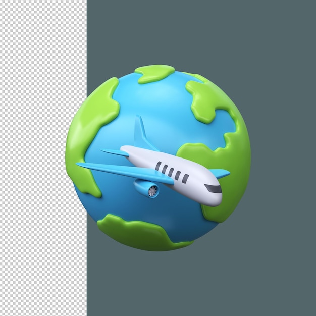 地球周圍的飛機 3D 圖像 旅遊符號