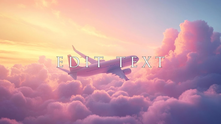 PSD airplane flying above colorful clouds at sunset