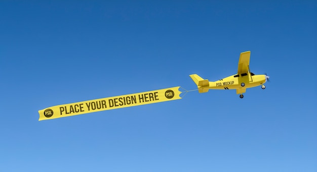 PSD airplane flying with mock-up banner in the air