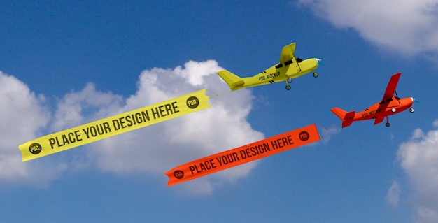 PSD airplane flying with mock-up banner in the air