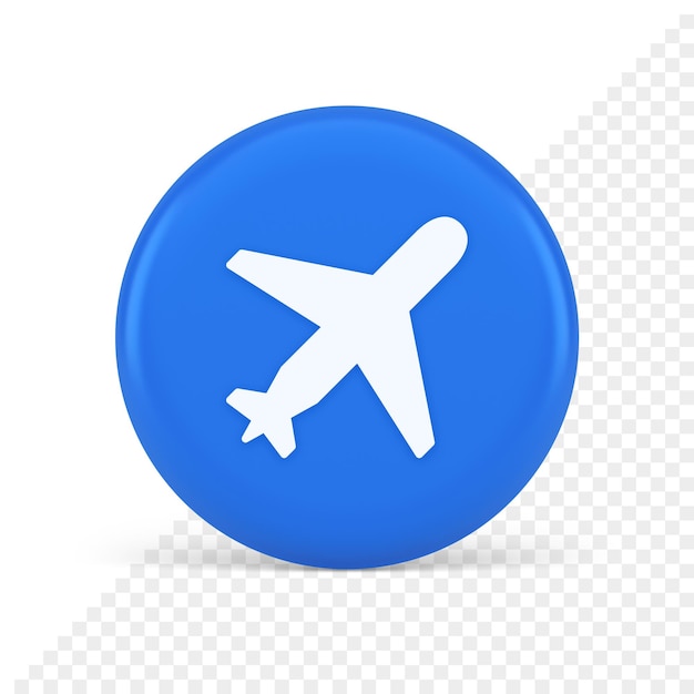 PSD icona realistica 3d di navigazione a getto commerciale del veicolo volante del pulsante di viaggio dell'aereo dell'aeroplano