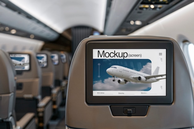 airplane seat with blank screen