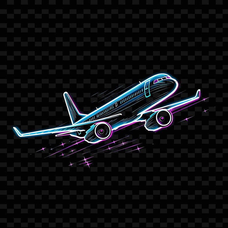 PSD airplane sky blue streaked neon lines cloud decorations poin shape y2k neon light art collections
