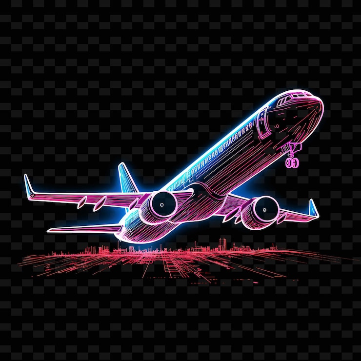 PSD airplane sky blue streaked neon lines cloud decorations poin shape y2k neon light art collections