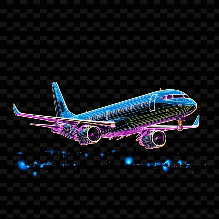 PSD airplane sky blue streaked neon lines cloud decorations poin shape y2k neon light art collections