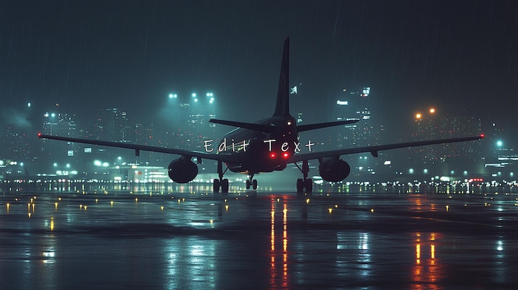 PSD airplane taxiing on wet runway at night