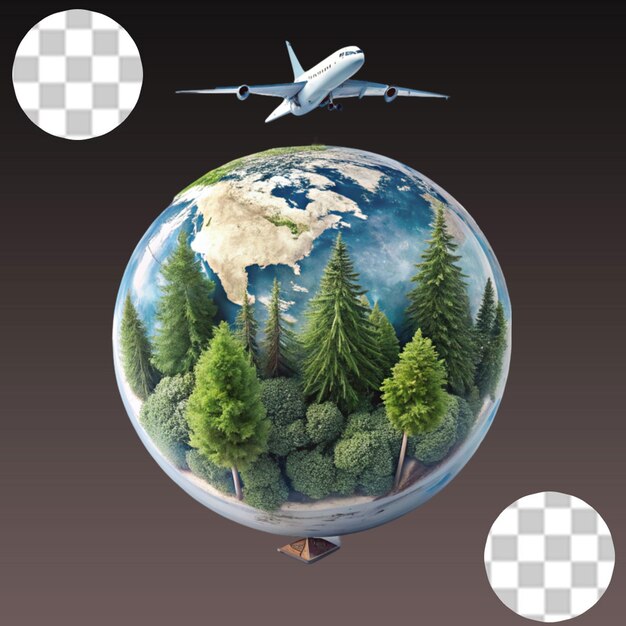 PSD airplane travel on globe on transparent background