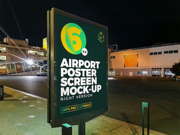PSD airport night street billboard mockup