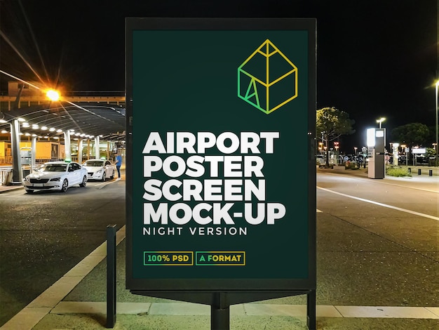 Airport night street billboard mockup