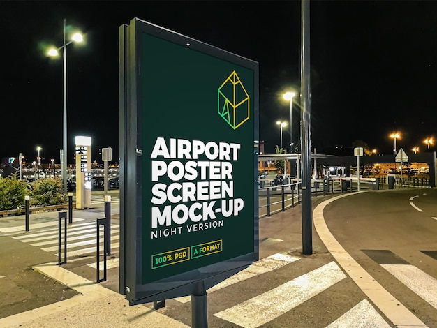 Mockup di tabellone per le affissioni di strada notturna dell'aeroporto