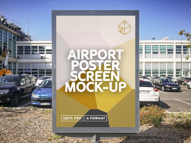 PSD mockup di schermo poster aeroporto