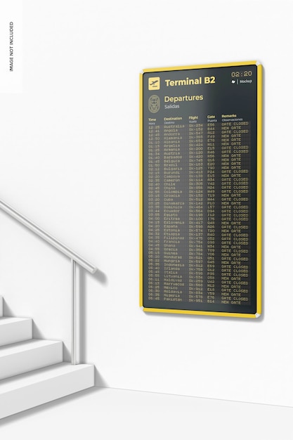 PSD mockup dello schermo dell'aeroporto, prospettiva