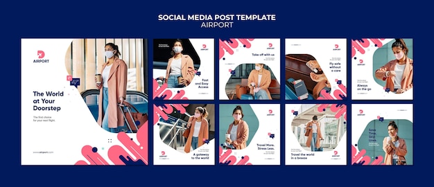 Airport social media posts design template