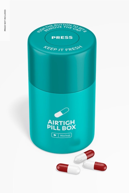 Airtight Pill Box Mockup, Perspective View