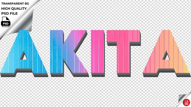 Akita typography rainbow colorful text texture psd transparent