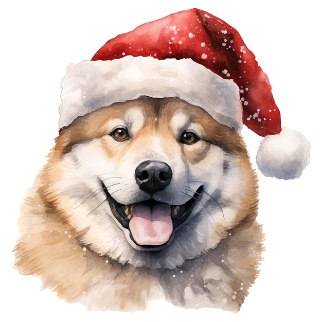 PSD akita with a santa hat on its head