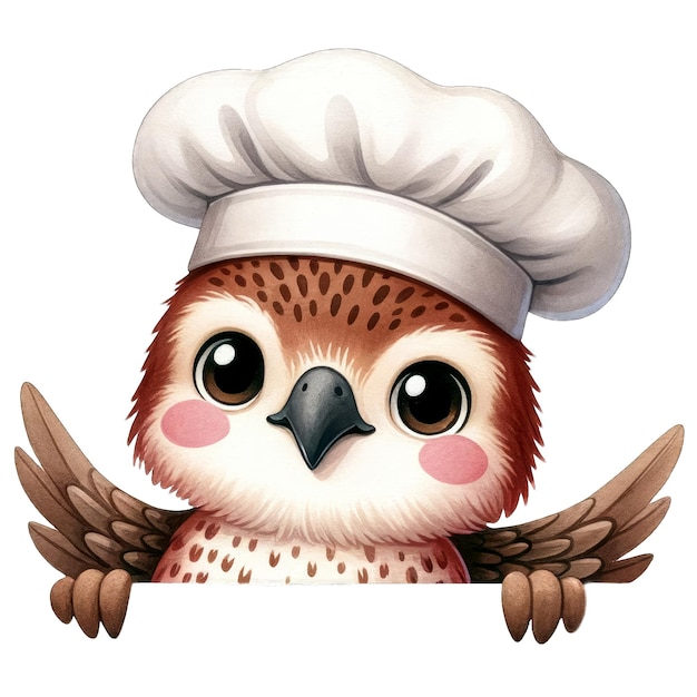 Akwarel Cute Peeking Chef Hawk