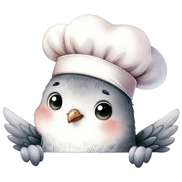 Akwarel Cute Peeking Chef Pigeon