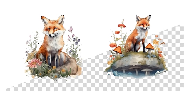 PSD akwarel fox clipart ai generative