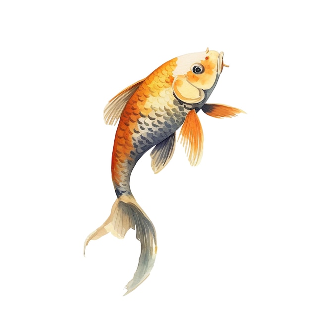 Akwarel Koi Carp Fish Ilustracja Ręcznie Narysowany Element Projektowy Izolowany Na Białym Tle