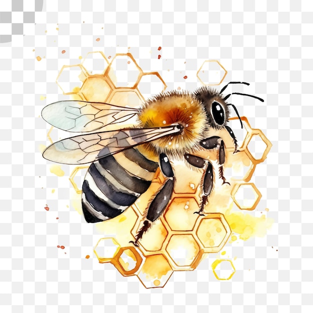 PSD akwarel przezroczyste tło pszczoły