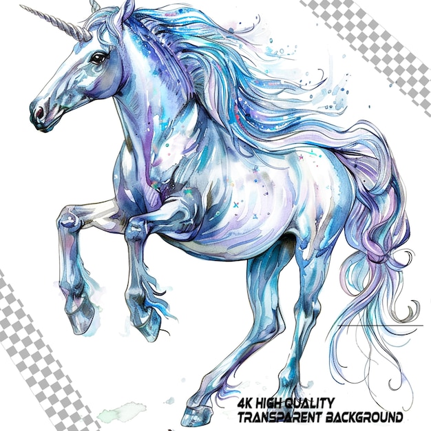 PSD akwarel unicorn clipart biały tło na przezroczystym tle