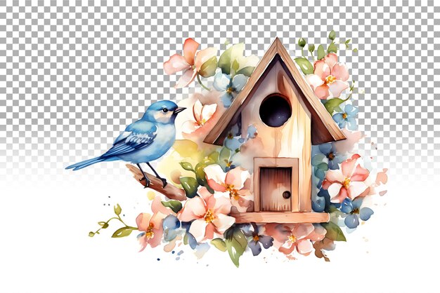 PSD akwarela ilustracja birdhouse charming avian home art dla wydruków i dekoracji.