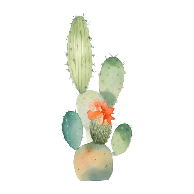 Akwarela ilustracja kaktusa Ręcznie narysowany element projektowy wyizolowany na białym tle