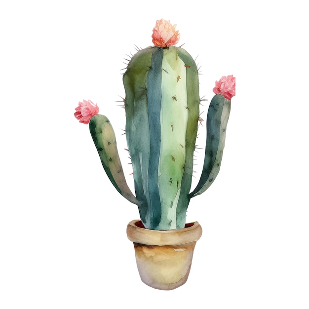 PSD akwarela ilustracja kaktusa ręcznie narysowany element projektowy wyizolowany na białym tle