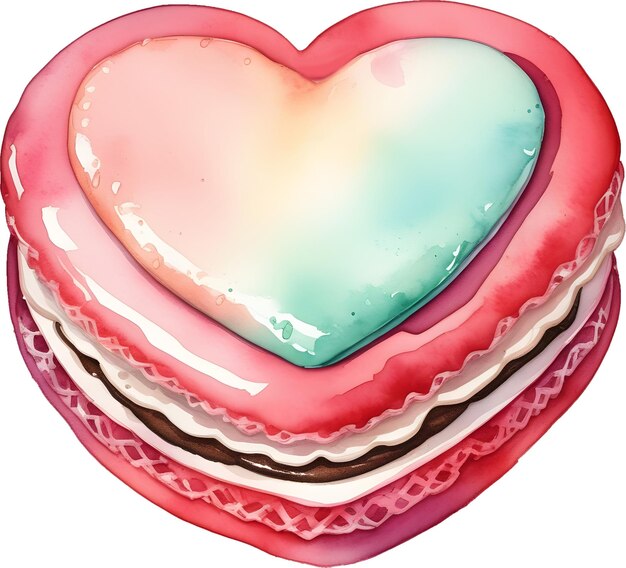 PSD akwarela kolorowy makaronik ciastko słodki deser z kremem czekoladowym do dekoracji walentynkowej