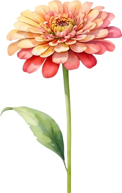 PSD akwarela przedstawiająca kwiat cyni ilustracja kwiatów aigenerated