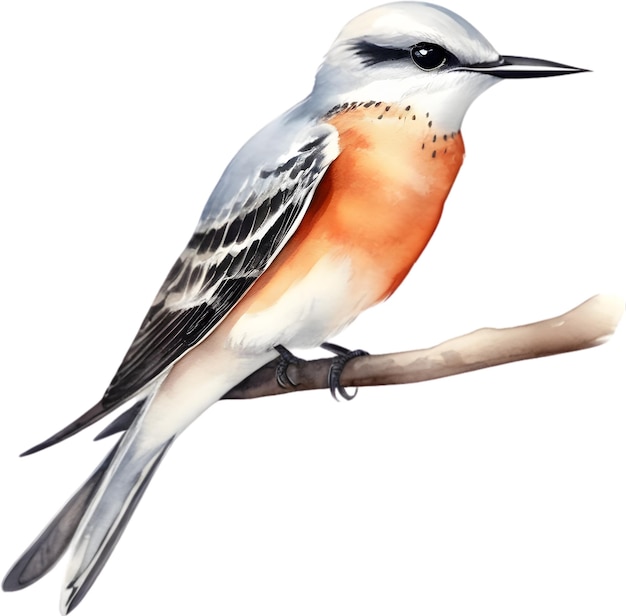 PSD akwarele kolorowych ptaków scissortailed flycatcher aigenerated