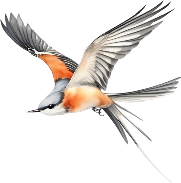 PSD akwarele kolorowych ptaków scissortailed flycatcher aigenerated