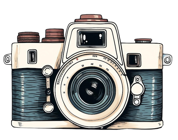 PSD akwarelowa ilustracja vintage kamera