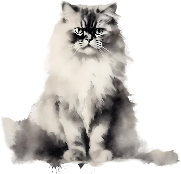 PSD akwarelowy obraz kota perskiego w stylu impresjonistycznym